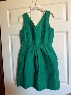J. Crew Textured V-Neck Fit-and-Flare Dress in Green